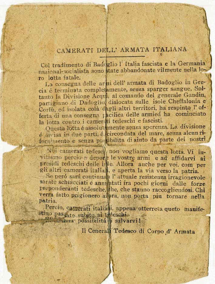 Volantino arrivato ai soldati assediati.